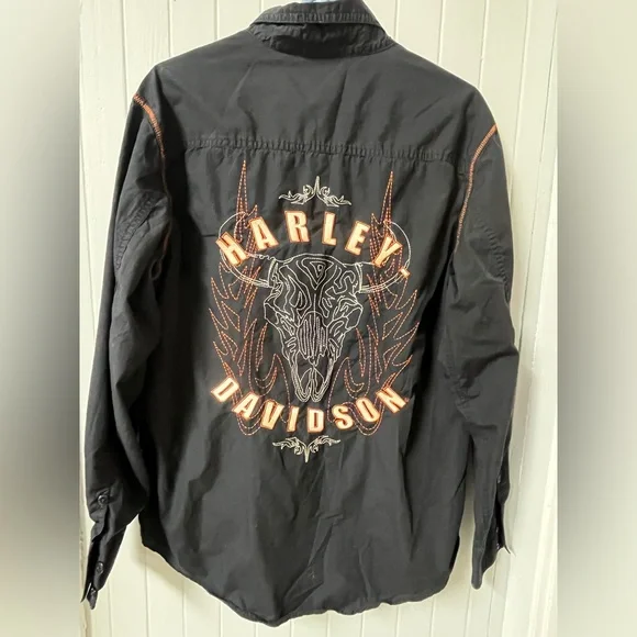 Harley Davidson Black Button Up Embroidered shirt - Picture 5 of 5